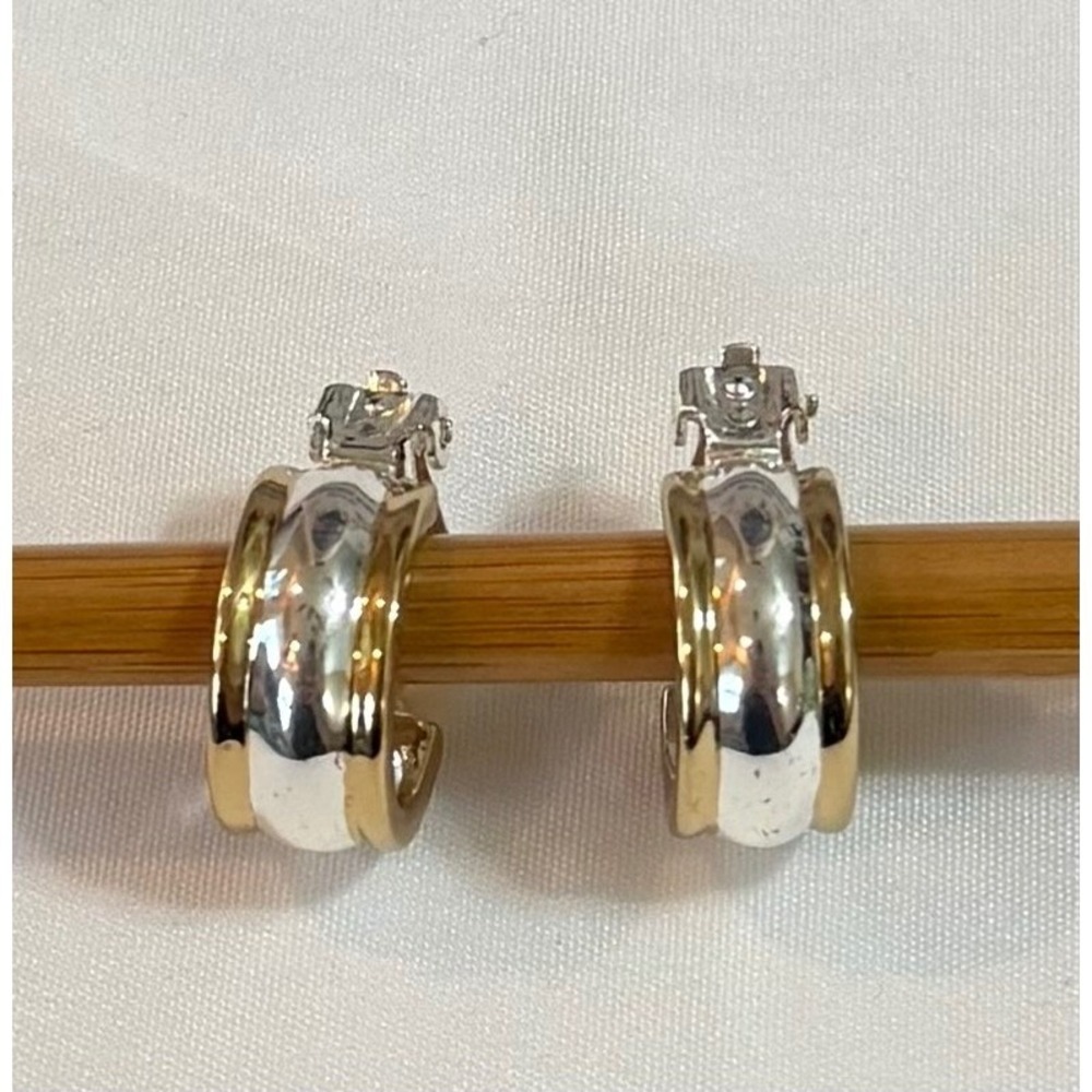 Lauren Ralph Lauren Earrings Two Tone Gold Silver Hoop Clip On RL Monogram